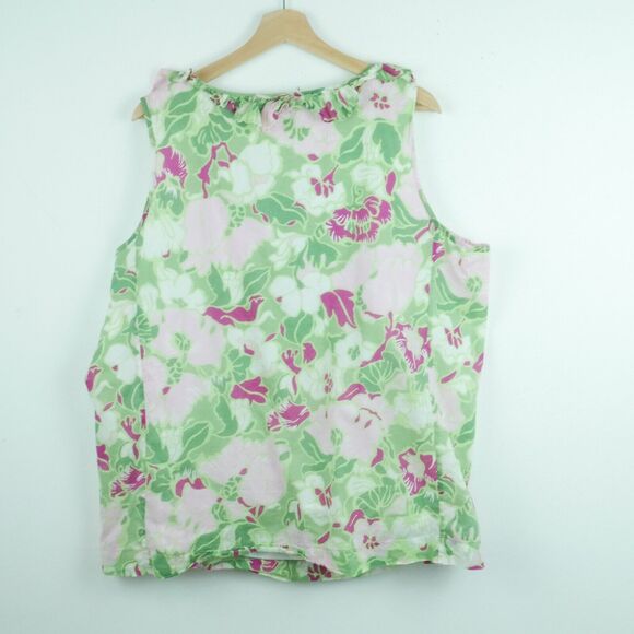 Talbots 20 W Blouse Floral Ruffle Sleeveless Spring Country Club Resort Green - Picture 7 of 7